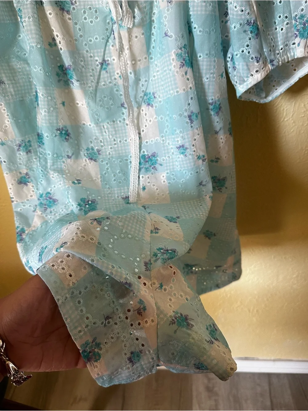 Cottagecore Blue Floral Eyelet Short Romper Oversized Babydoll Whimsy Girlcore